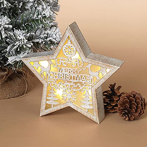 Gerson 2604620 Lighted Laser Cut Wood Star with Holiday Scene, Battery Operated, 8-inch Height