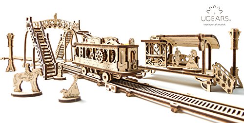Ukidz UGears Plywood Tram Line- Mechanical Town Series Collectible Mechanical Model