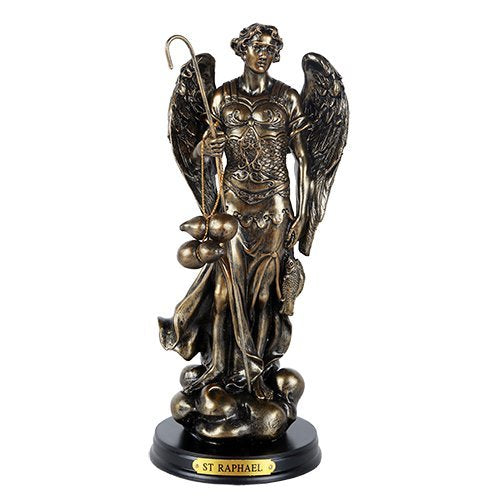 Pacific Trading Giftware St. Raphael Patron Saint of Travellers and Medical Workers 8 Inch Tall Wooden Base with Brass Name Plate