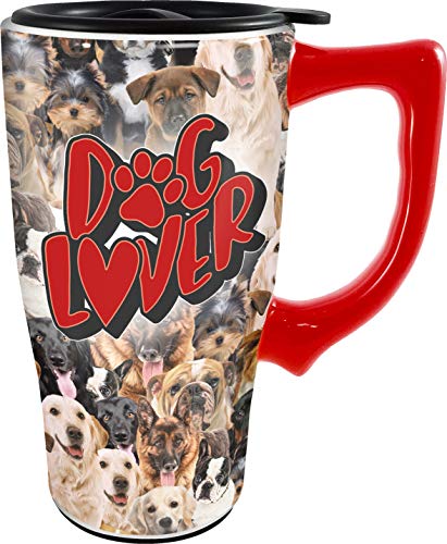 Spoontiques Dog Lover Ceramic Travel Mug, 18 oz, Brown