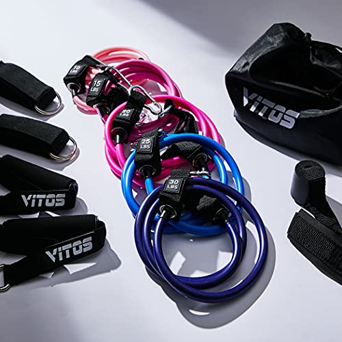 Vitos Resistance Exercise Bands Set with Handles, Door Anchor, Ankle Straps and Carry Bag