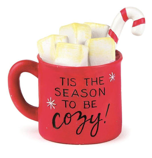 Blossom Bucket 228-13490 Cozy Christmas Cocoa Mug with Candy Cane Figurine, 3.25-inch Height