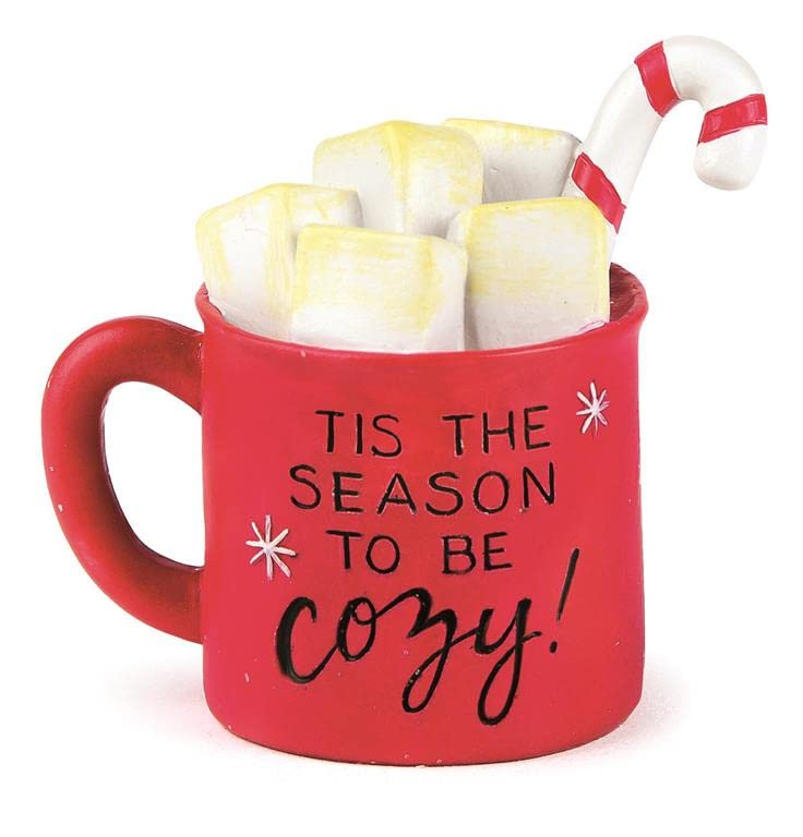 Blossom Bucket 228-13490 Cozy Christmas Cocoa Mug with Candy Cane Figurine, 3.25-inch Height