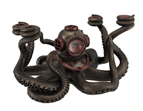 Unicorn Studio Veronese Resin Candelabras Incredibly Cool Steampunk Diver Octopus 4 Candle Candelabra 11.5 X 6.5 X 9.5 Inches Black