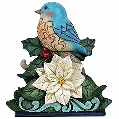 Enesco Jim Shore Heartwood Creek Wonderland Festive and Feathered Blue Bird with Poinsettia Figurine