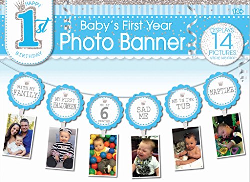 Forum Novelties 1st Birthday Decorations-Cute and Fun Milestone Photo Banner Holder for Newborn to 12 Months. Perfect fo