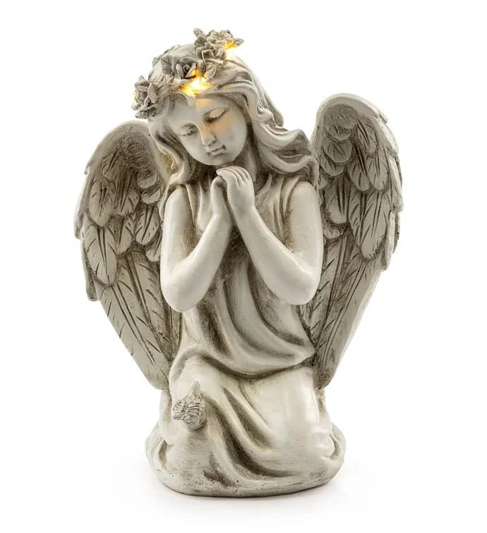 Napco LED Solar Praying Angel Grey 10.75 x 8.5 Resin Outdoor Garden Statue