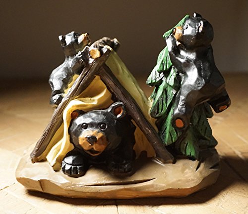 Lipco Black Bear Papa & Cubs Camping in Tent Figurine