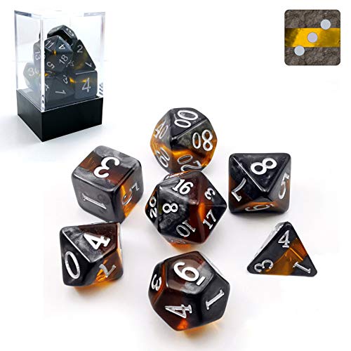 Bescon Dice Mineral Rocks GEM Vines Polyhedral D&D Dice Set of 7, RPG Role Playing Game Dice 7pcs Set of Amber