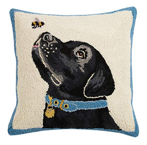 Peking Handicraft 30ML463C16SQ Black Lab with Bee Hook Pillow, 100% Wool and Cotton