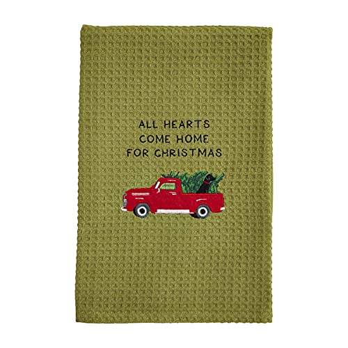 Mud Pie Red Truck Christmas Waffle Towel, 25-inch