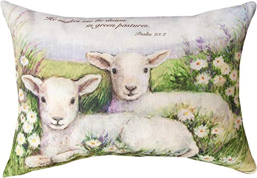 Manual Pillow-His Sheep/He Makes Me Lie Down In Green Pastures-Psalm 23:2 (18" x 13")