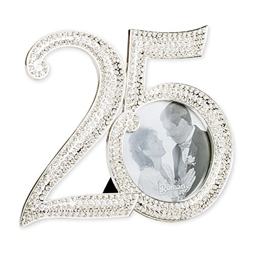 Roman Rhinestone Bead Encrusted 25th 4 x 4.5 inch Zinc Alloy Table Top Photo Frame