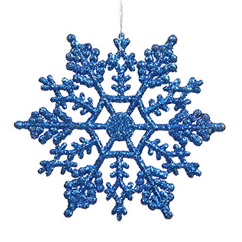 Vickerman Plastic Glitter Snowflake, 4-Inch, Blue, 24 Per Box