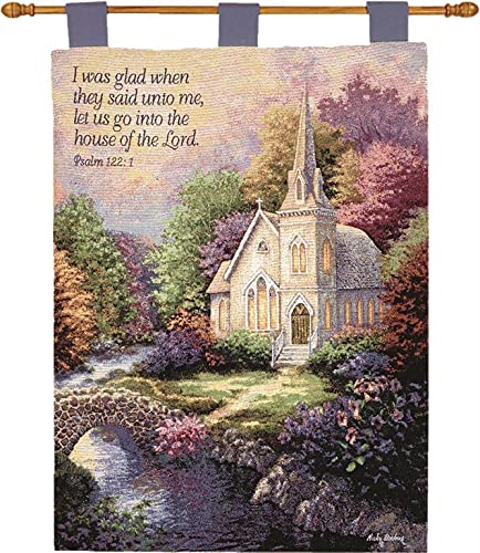 Manual Inspirational Collection Wall Hanging and Finial Rod, Church in The Country with Verse by Nicky Boehme, 26 X 36-Inch