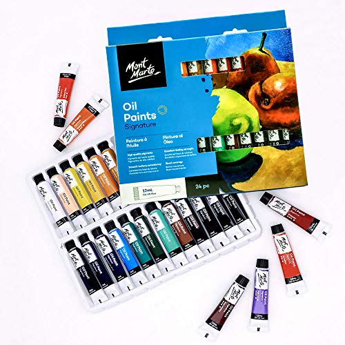 Mont Marte Oil Paint Set Signature 24pc x 0.4oz , Good Coverage, Good Tinting Strength, for Beginners, Students and Artists