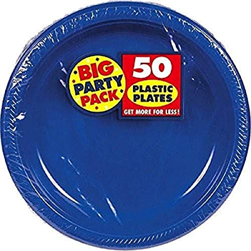 Amscan Big Party Pack Bright Royal Blue Plastic Plates | 7" | Pack of 50 | Party Supply