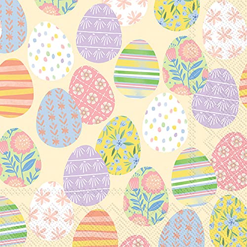 Boston International IHR 3-Ply Paper Napkins, 20-Count Cocktail Size, Eggstra Eggs Cream