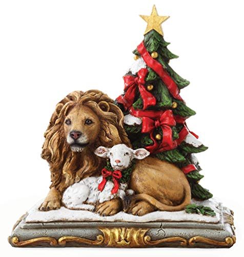 Roman Inc Joseph Studio Lion and Lamb with Christmas Tree Figurine