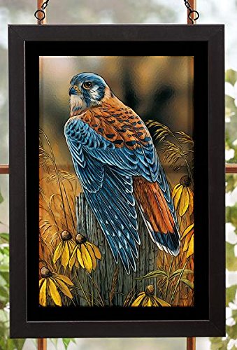 Wild Wings(MN) Fencepost Perch - Kestrel Stained Glass Art by Rosemary Millette