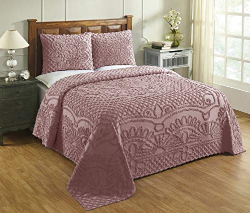 Better Trends Trevor Collection is Super Soft and Light Weight in Medallion Design 100% Cotton Tufted Unique Luxurious Machine Washable Tumble Dry, Full/Double Bedspread Set, Pink