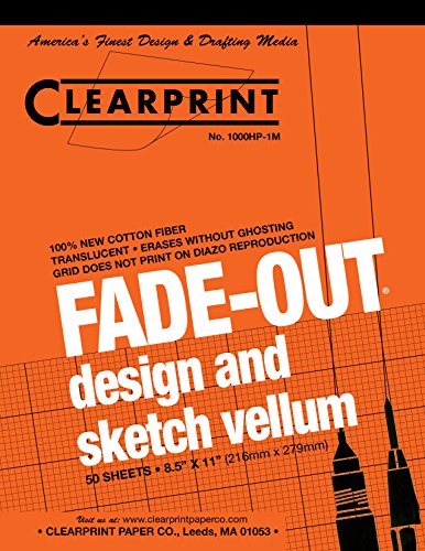 Chartpak Clearprint Vellum Pad with 5x5 Fade-Out Grid, 8.5x11 Inches, 16 LB, 60 GSM, 1000H 100% Cotton, 50 Translucent White Sheets, 1 Each (10008410)