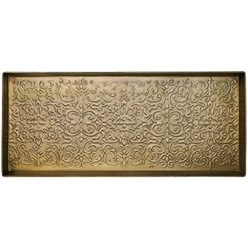 Larry Traverso Enchanted Scroll Pattern Metal Boot Tray, 30 x 13 inches, Antique Brass Finish