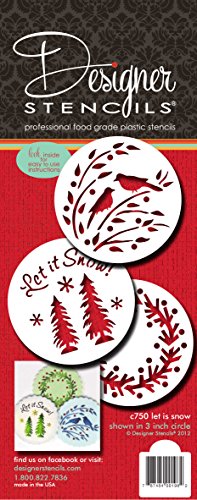 Designer Stencils Let it Snow Cookie Stencils, (Wreath, Trees and Winter Lovebirds )Beige/semi-transparent