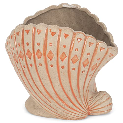 Napco Scallop Shell 5 Inch Painted Sand Colored Ceramic Flower Pot Planter