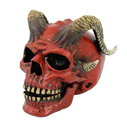 Pacific Trading Giftware Red Devil Horned Skull Figurine Collectible Tabletop Dark Fantasy Accent 5 inch Tall
