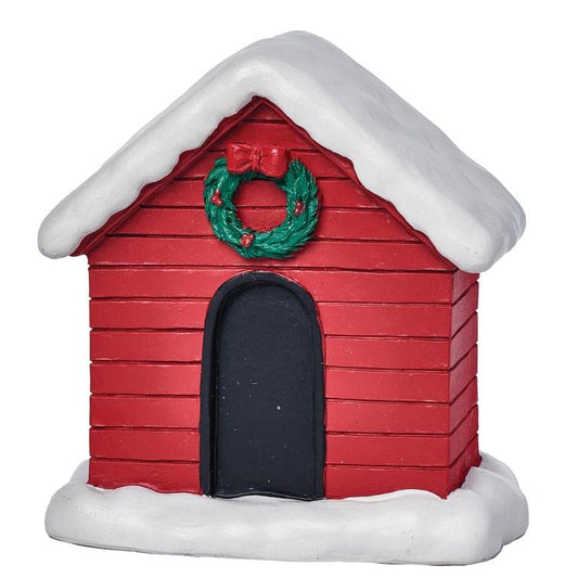 Blossom Bucket Red Doghouse with Christmas Wreath