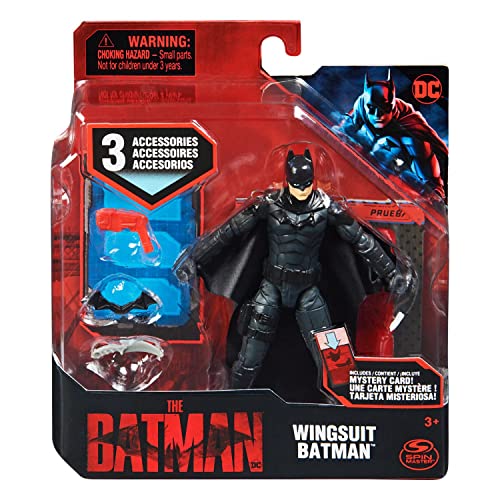 UPD DC Wingsuit Batman 4" Action Figure with 3 Accessories and Mystery Card, The Batman Movie Collectible