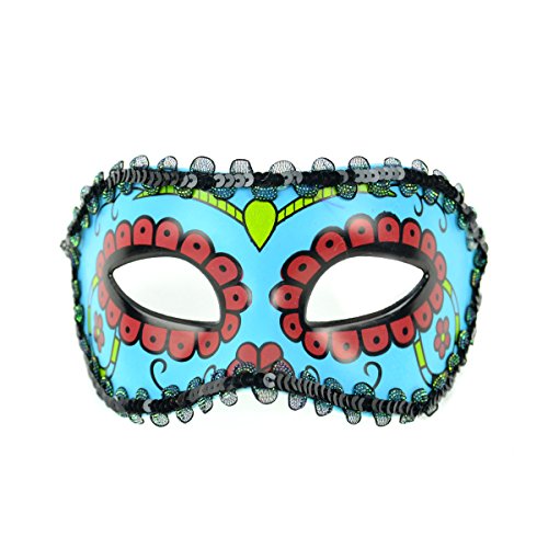 Midwest Design Mask-It 48012 1 Piece Day of The Dead Half Mask, 7.5 by 3.5", Blue