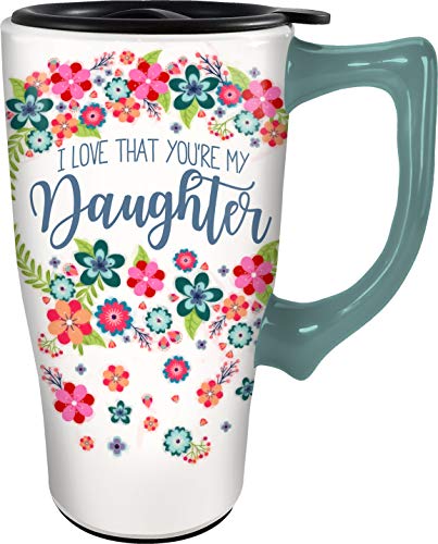 Spoontiques Daughter Ceramic Travel Mug, 18 oz, White