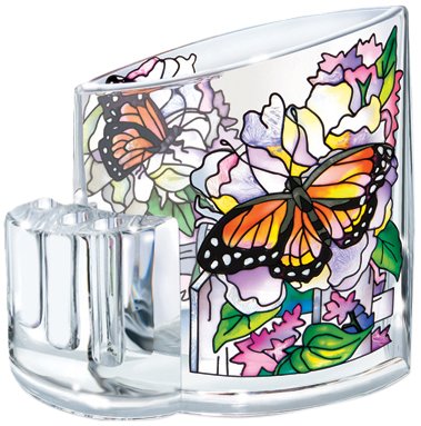 Amia 5753 Hand Painted Acrylic Pen Holder Featuring a Butterfly Design, 4-1/2-Inch