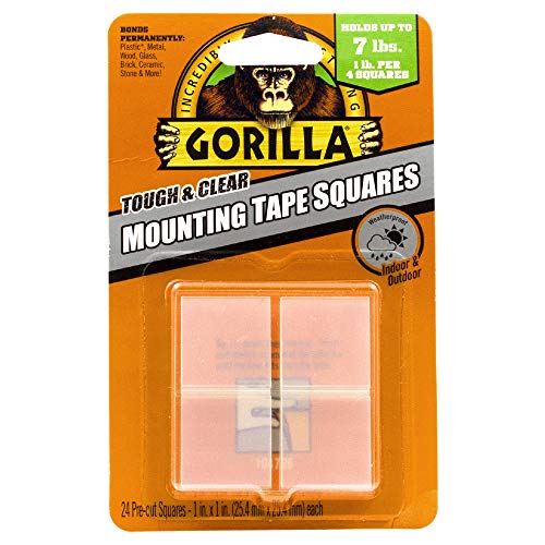 Pens Gorilla Tough & Clear Double Sided Mounting Tape Squares, 24 1" Pre-Cut Squares, Clear, (Pack of 1) - 6067201