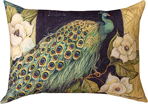 Manual Woodworkers SHLPFL Peacock and Flowers Win Dye Rectangular Throw Pillow, 18 x 13 inch, Multicolor