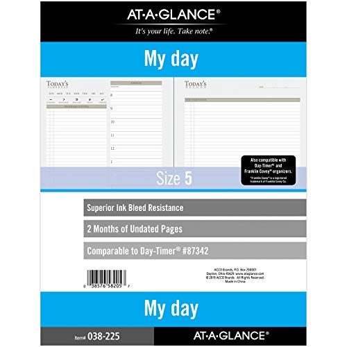 ACCO (School) at-A-Glance Undated Daily Planner Refill, 2 Months, 7-Ring, 8-1/2" x 11", Folio Size, Size 5 (038-225)
