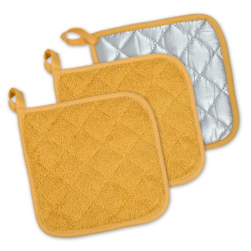 DII Design Basic Terry Collection Quilted 100% Cotton, Potholder, Mustard, 3 Piece