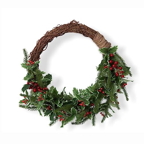Park Hill Collection Christmas Cheer Holly and Pine Vine Wreath, 26-inch Length, Holiday Decoration