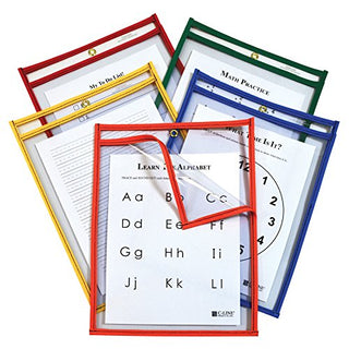 C-Line Super Heavyweight Plus Dry Erase Pockets, Assorted Primary Colors, 9 x 12 Inches Each, Box of 25 Dry Erase Pockets (42620)