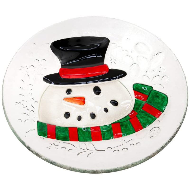 Boston International Christmas Winter Holiday Glass Serving Plate, 10-Inches, Smiling Snowman