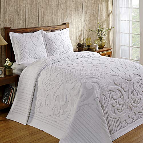Better Trends Ashton Collection Is Super Soft And Light Weight In Medallion Design 100 Pecent Cotton Tufted Unique Luxurious Machine Washable Tumble Dry, Queen Bedspread, White