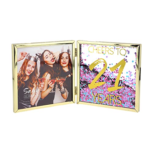 Pavilion Gift Company Cheers to 21-4.75" Hinged Sentiment Picture Frame, 4.75", Gold