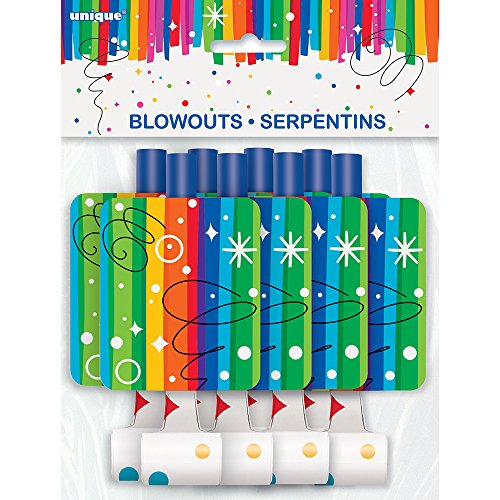 Unique Industries Rainbow Ribbons Birthday Party Blowers, 8ct