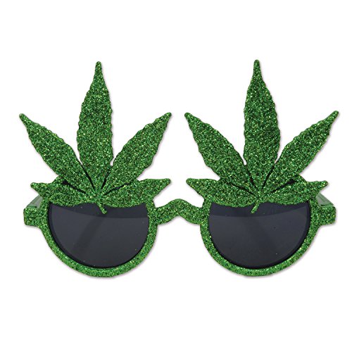 Beistle Glittered Green Weed Glasses- 1 pc.