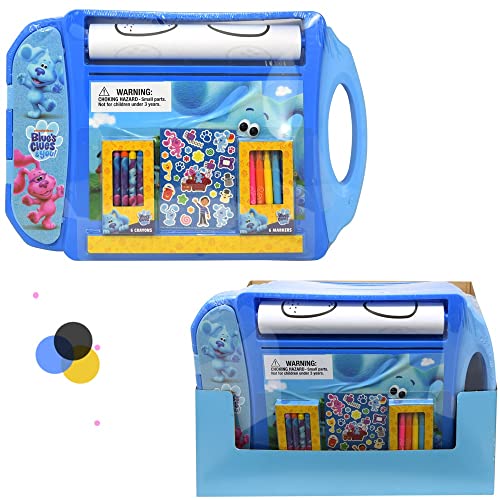 UPD Innovative Designs Blues Clues Roller Art Desk - Blues Clues Art Case for Kids, Arts and Crafts Mess Free Coloring Activities for Kids, Roller Art Paper, Crayons, Markers and Stickers Set - 20+ Pieces