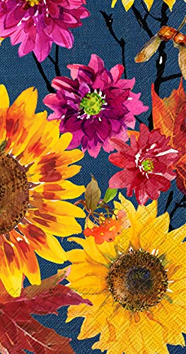 Boston International IHR 3-Ply Guest Towel Buffet Fall Autumn Halloween Thanksgiving Paper Napkins, 16-Count, Fall Flowers