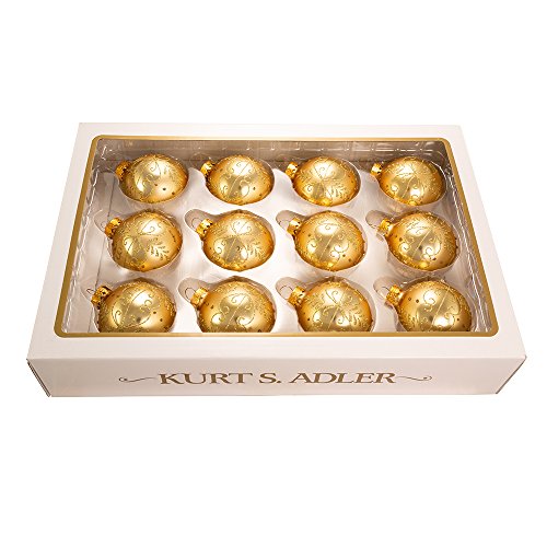 Kurt Adler 60mm Gold With Pattern Glass Ball, Set of 12