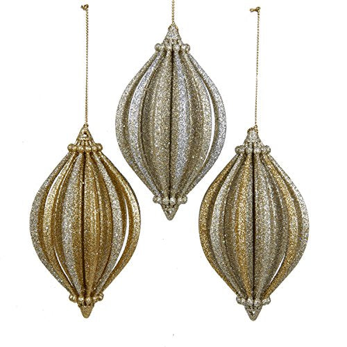 Kurt Adler 4.5" Acrylic Gold Glitter Finial Ornament 3/asstd